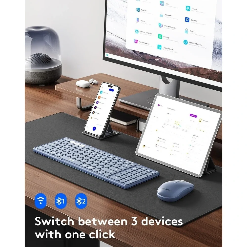 Samsers Foldable Bluetooth Keyboard Mouse Combo 2.4G‎ BT5 Travel Full Size